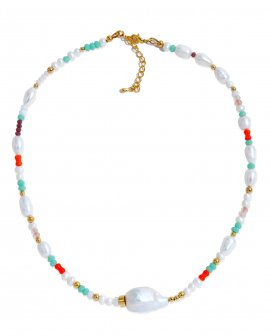 Цветное ожерелье с крупной жемчужиной